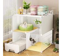 Parc à Chat Transparent avec bac à litière, Cage en Fil de Fer détachable pour Chatons et Petits Animaux de Compagnie, enclos pour Chat à Monter soi-même avec échelle, Design Compact (Blanc,