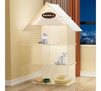 Parc à faire soi-même pour chat avec toit et rampe, grand filet de clôture en métal à 2/3 niveaux, niche amovible pour dressage et jeu d'animaux de compagnie