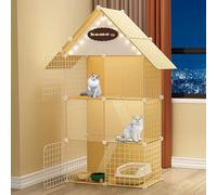 Parc à faire soi-même pour chat avec toit et rampe, grand filet de clôture en métal à 2/3 niveaux, niche amovible pour dressage et jeu d'animaux de compagnie