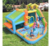 Parc Aquatique Gonflable 6-en-1 avec Cuisine de Jeu - Château Gonflable Enfant avec Toboggan, Piscine, Panier Basket & Pistolet à Eau - Souffleur 580W Inclus - Oxford Résistant