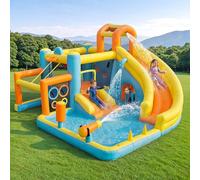 Parc aquatique gonflable 8 en 1 : château gonflable avec toboggan aquatique et trampoline, pataugeoire, panier de basket, 405 x 416 x 218 cm, ventilateurs 450 W, jardin/terrasse, à partir de 3 ans