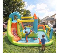 Parc aquatique gonflable XXL : château gonflable avec toboggan aquatique et trampoline, pataugeoire, panier de basket-ball, cage de football, 360 x 320 cm, ventilateur 450 W, jardin/terrasse, à partir
