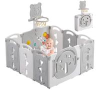 Parc Bébé 10 Panneaux Pliable, parc bebe modulable avec Panier de Basket, Parc pour enfants en Plastique,113×113 cm, Gris