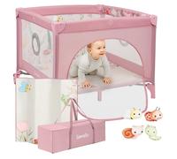 Lionelo Parc bébé Mille Plus 100x100 cm – Matelas haute densité 3D, roulettes, sac inclus, Rose