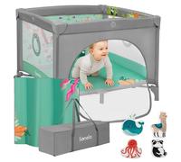 Lionelo Parc bébé Mille Plus 100x100 cm – Matelas haute densité, roulettes, jouets à scratch – Vert