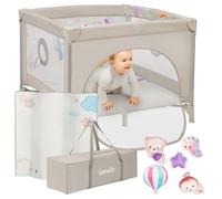 Lionelo Parc bébé Mille Plus – 100x100 cm, matelas haute densité, roulettes, 0-36 mois, beige