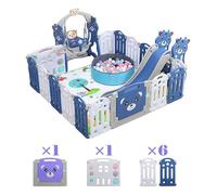 Parc Bébé 12+2 panneaux - Magic ZC Clôture Pliant de multifonction, avec balançoire, toboggan et Boule de l'océan - WLC Bleu gris