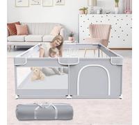 Parc Bebe 120x120 cm, Le Petit Parc Enfant pour l'appartement, Bébé Avec Barrieres/Filets/Balle Océanique/Panneau d'activité,Playpen extra grand pour bébés et tout-petits,parc enfant,Gris