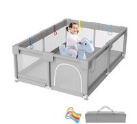 Parc bébé 150 x 180 cm, avec filet respirant, avec ventouses, grande aire de jeux de sécurité avec 4 passants d'entraînement