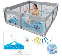 Parc Bébé 150x180 cm + Tapis de Jeu + 60 Balles + Poignées + Sac de Transport - Enclos pour Bébé avec Maille Respirante - Aire de Jeux pour Enfants - Parc de Jeu pour Nourrisson