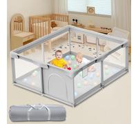 Parc Bebe 180x150 cm, Le Petit Parc Enfant pour l'appartement, Bébé Avec Barrieres/Filets/Balle Océanique/Panneau d'activité,Playpen extra grand pour bébés et tout-petits,parc enfant,Gris