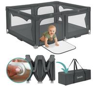 Parc bébé 180x150 cm - LIONELO Florence - Très rapide montage - Très grand espace - Intérieur/Extérieur - Sac inclus - Gris