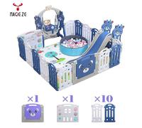 Parc Bébé 20+2 panneaux - Magic ZC Clôture Pliant de multifonction, avec balançoire, toboggan et Boule de l'océan - WLC Bleu gris