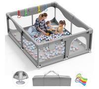 Parc Bebe 200X180cm, Édition améliorée 2025 Parc pour Bébé Enfant avec Ventouse, Grande Baby Playpen avec Base Antidérapante, Centre d'activités pour Enfants-Sans tapis, Gris