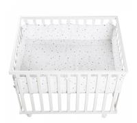 ROBA Parc Bébé 100x75 cm + Tour de parc ""Sternenzauber"" Imprimé Étoiles + 4 Roues - Bois blanc