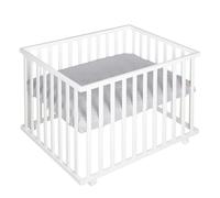 Roba Parc bébé réglable 75x100 cm avec tapis «roba Style» gris, 4 roues, bois blanc