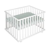 Roba Parc bébé 75 x 100 cm – Laqué blanc, réglable 3 hauteurs, roulettes freins, tapis vert givré