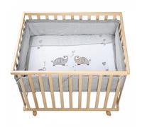 ROBA Parc Bébé Jumbotwins 75x100 cm + Tour de Parc de Protection et 4 Roues - Bois Naturel