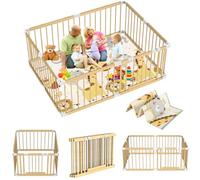 Parc Bebe avec Tapis,160x180cm Parc Bébé Bois Pliable,Parc pour Bebe Bois naturel en Forme Adaptable,Parcs Enfant XXL avec Barrières,Parc De Jeux Bébé avec porte sécurité protection