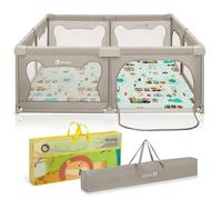 Parc bébé avec tapis LIONELO Willow - 187 x 207 cm - Bonne isolation du sol - Tapis double face - Beige