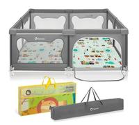 Parc bébé avec tapis LIONELO Willow - 187 x 207 cm - Bonne isolation du sol - Tapis double face - Gris