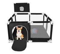 Parc Bébé en Tissu Oxford,d'Activité pour Enfants avec Base, Modulable, Pliable,Grand parc pour enfant en bas âge,50 Balles, Basketball Rack,Avec 4 Ventouses -126 x 126 x 66 cm - noir