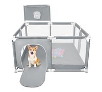 Parc Bébé en Tissu Oxford,d'Activité pour Enfants avec Base, Modulable, Pliable,Grand parc pour enfant en bas âge,50 Balles, Basketball Rack,Avec 4 Ventouses -126 x 126 x 66 cm - gris foncé