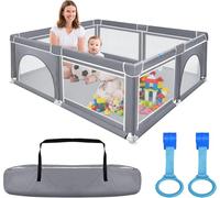Parc Bébé en Tissu Oxford, Petit Enfant avec Barrières, Parc De Jeux Bébé pour Appartement Avec 50 Balles,Basketball Rack,Avec 4 Ventouses-120x120x65 cm -Gris