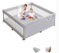 Parc Bébé en Tissu Oxford, Petit Enfant, Parc De Jeux Bébé pour Appartement Avec 4 Ventouses - 90x90x65 cm -Gris