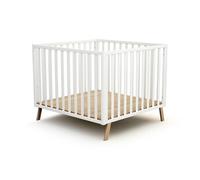 AT4 - Parc bébé évolutif en bois CONFORT Blanc 100 x 100 cm | Fond réglable 3 hauteurs | Structure en hêtre massif | Pour enfant jusqu'à 24 mois