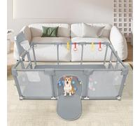 Parc Bébé,grand parc pour enfant en bas âge, d'Activité pour Enfants avec Balle, modulable, pliable, Avec Porte Zippée,Basketball Rack,Avec 4 Ventouses, 180 * 120 * 66cm-Gris foncé