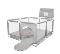 Parc Bébé,grand parc pour enfant en bas âge, d'Activité pour Enfants avec Balle, modulable, pliable, Avec Porte Zippée,Basketball Rack,Avec 4 Ventouses, 126 * 126 * 66cm-Gris clair