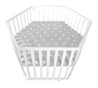roba Parc Bébé Hexagonal en Bois "Little Stars" + Tapis de Parc et Roues Avec Freins - Blanc