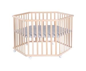 Parc bébé hexagonal en hêtre massif bio + tapis déperlant roba style naturel - gris argenté TU