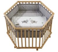 Parc Bébé Hexagonal Jumbotwins - ROBA - Bois Naturel - Tour de Parc de Protection et 6 Roues