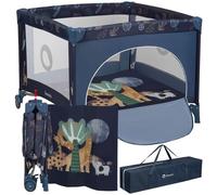 LIONELO BONNIE Parc Bébé jusqu'à 15 kg, de la Naissance à 36 mois, Accès Latéral Zippé, Filets Latéraux Aérés, Pliage Rapide, Roues Freinées, Sac de Transport (Blue)