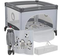 Parc Bébé LIONELO Bonnie - Jusqu'à 15 kg - 100x100 cm - Accès latéral - Zippé - Sac de transport - Gris