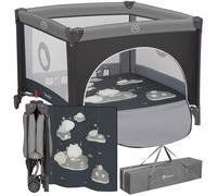 Parc Bébé LIONELO Bonnie - Jusqu'à 15 kg - 100x100 cm - Accès latéral - Zippé - Sac de transport - Gris foncé