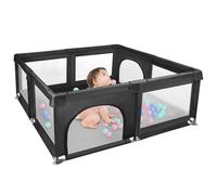 parc Bébé Modulable avec Tapis et Barrières, Petit Parc Enfant en Tissu Oxford pour Appartement Avec 50 Balle (Noir)