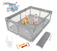 Parc Bebe, Parc De Jeux Bébé Appartement - Tissu Oxford, Tapis & Barrières, pour Bébé qui Rampe ou Apprend à Marcher 4 Ventouses Anti-Déplacement, Porte Zippée + 30 Balles,Light gray,150x180x60cm