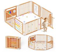 Parc Bébé Pliable en Bois 160x160x61cm，parc modulable et ajustable, aire de jeu pliable pour bébé et tout-petit, enclos de sécurité pour usage intérieur (8 pièces)