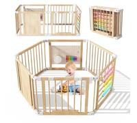 Parc Bébé Pliable en Bois 160x80x61cm，parc modulable et ajustable, aire de jeu pliable pour bébé et tout-petit, enclos de sécurité pour usage intérieur (6 pièces)