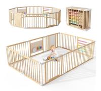 Parc Bébé Pliable en Bois 240x160x61cm，parc modulable et ajustable, aire de jeu pliable pour bébé et tout-petit, enclos de sécurité pour usage intérieur (10 pièces)