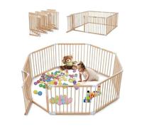 Parc bébé pliable en bois naturel 152x152 cm avec porte sécurisée et ventouses antidérapantes, parc modulable pour bébé et enfant, grande aire de jeu stable pour maison