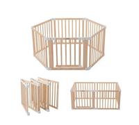 Parc bébé pliable en bois naturel 152x76 cm avec porte sécurisée et ventouses antidérapantes, parc modulable pour bébé et enfant, grande aire de jeu stable pour maison