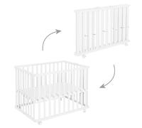 Roba – Parc bébé pliable en bois 74x100 cm – Hauteur ajustable 2 fois, 4 roulettes à freins, blanc