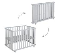 Parc bébé pliable - ROBA - LITTLE STARS - 75 x 100 cm - Hauteur réglable - 4 Roues freinées - Bois Laqué Gris Taupe - Motif Étoile