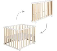 Parc bébé pliant - ROBA - 75 x 100 cm - Réglable en hauteur - Roulettes - Bois / Blanc