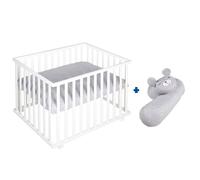 Roba Parc bébé roba Style 75x100 – tapis gris argenté, roulettes avec frein, bois blanc