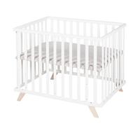 Parc bébé - ROBA - 75 x 100 cm - Tapis de parc 'Lil Planet' gris inclus - Bois laqué blanc